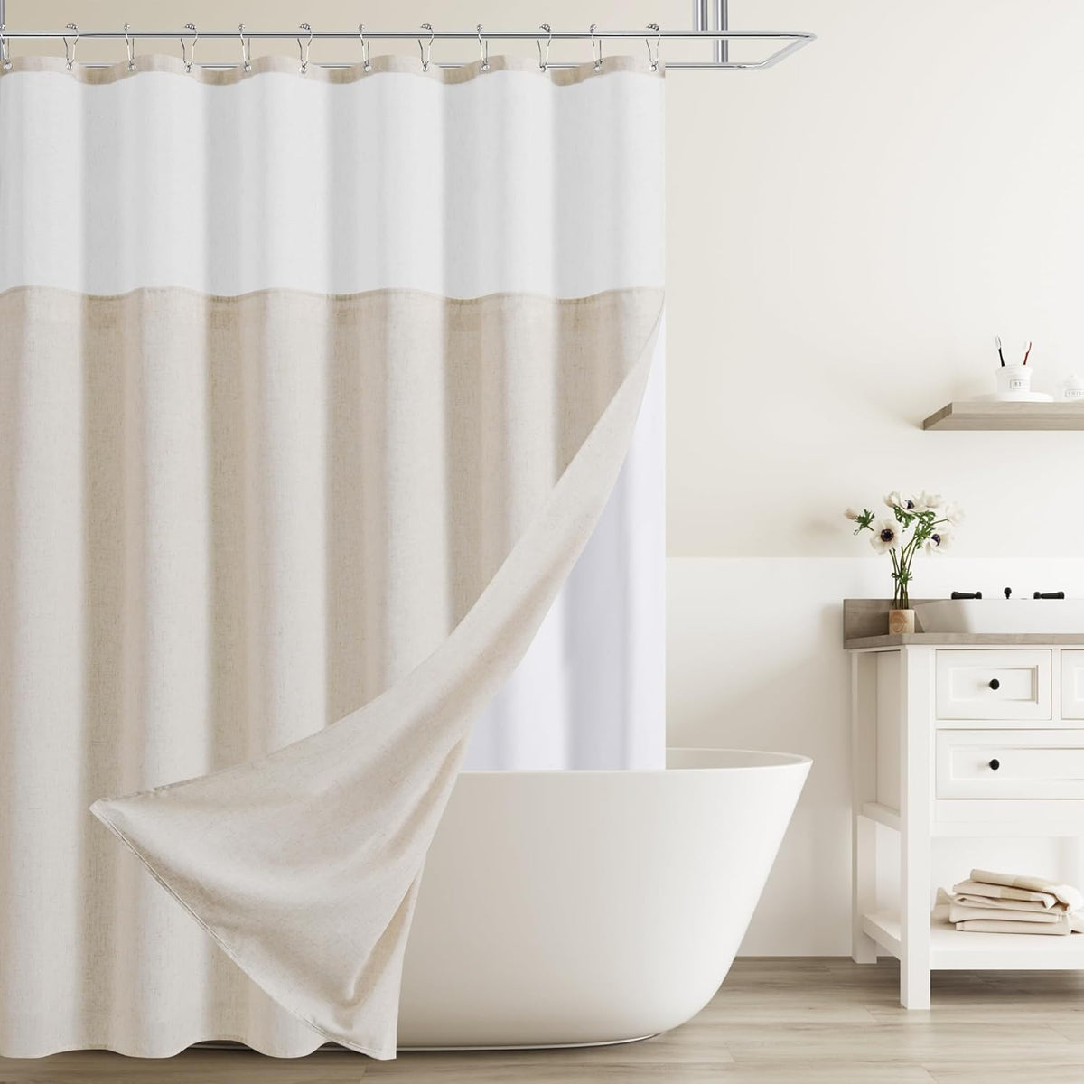 Cortina ducha lino beige forro texturizado