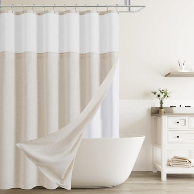 Cortina ducha lino beige forro texturizado