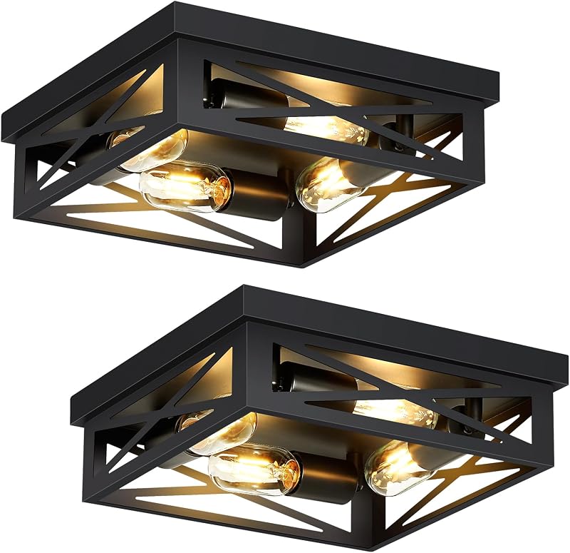 2 Lámparas techo cuadradas metal negro 4 luces cocina