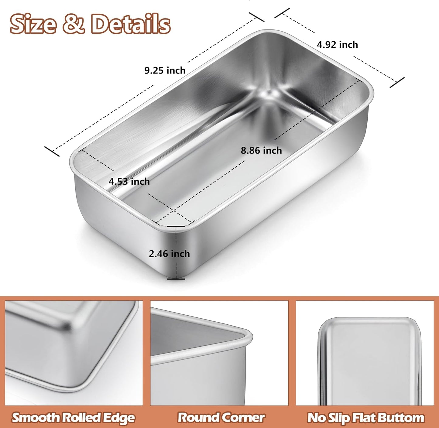 16 Moldes Acero Inox 9x5pulg para Pan Brownies
