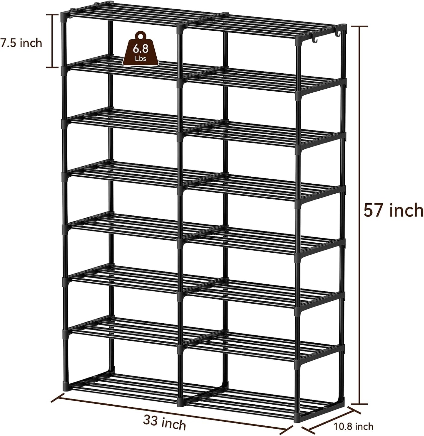 Organiz. zapatos 2 filas 8 niveles 32-40 pares metal negro