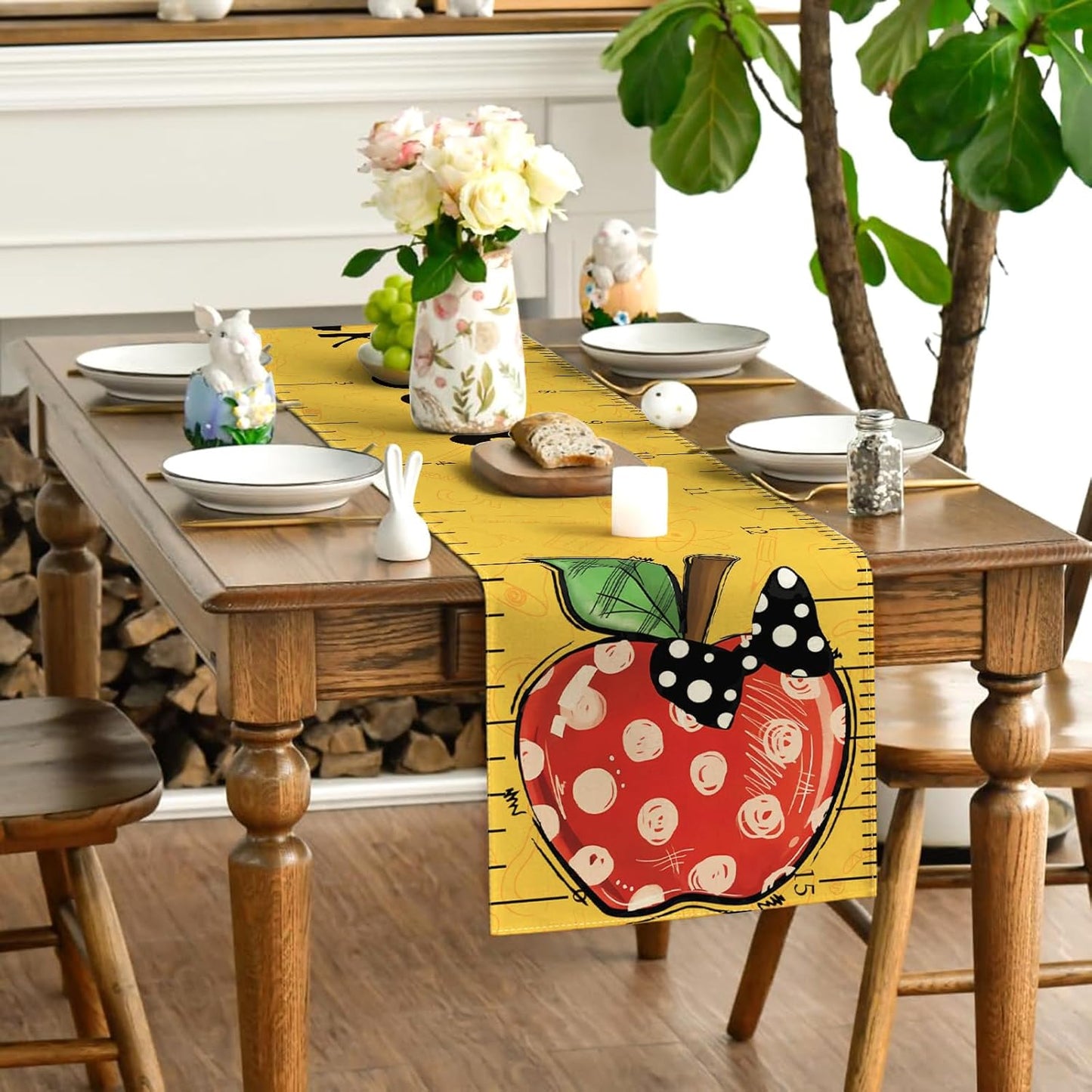 Decoraciones regreso a clases mantel manzanas crayones