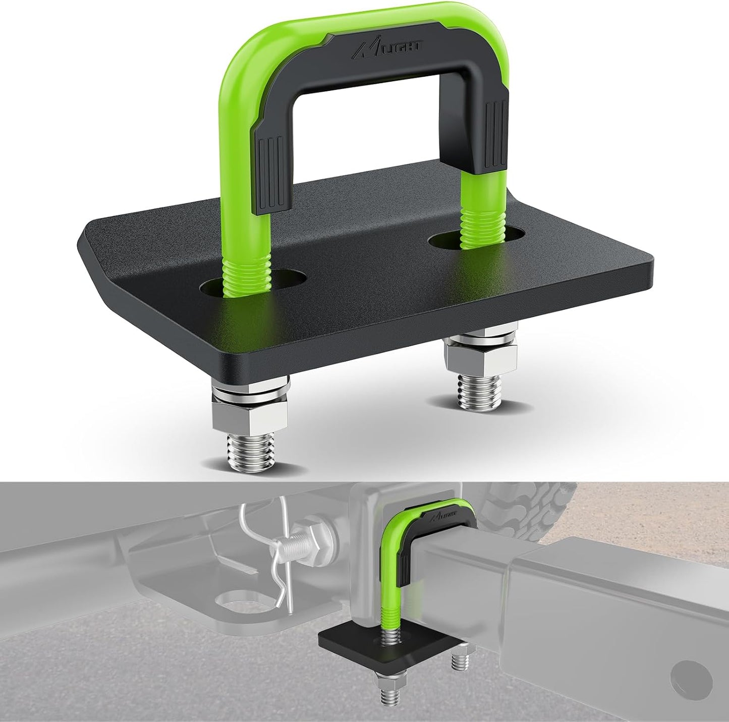 Tensor enganche remolque 2" acero goma perno U verde