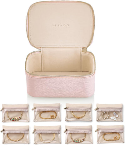 Estuche joyas viaje 8 pzas bolsa terciopelo rosa