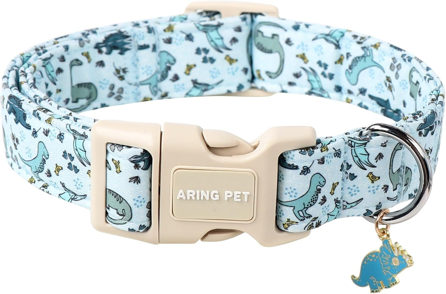 Collar perro azul con hebilla rápida S dinosaurio