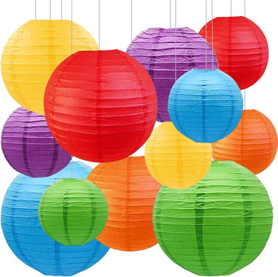 12 Lámparas papel arco iris colgantes para aula fiesta