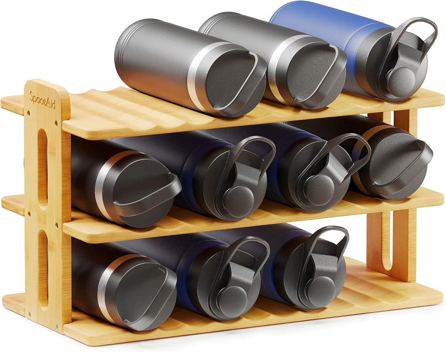 Organiz. botellas bambú 3 niveles 12 botellas