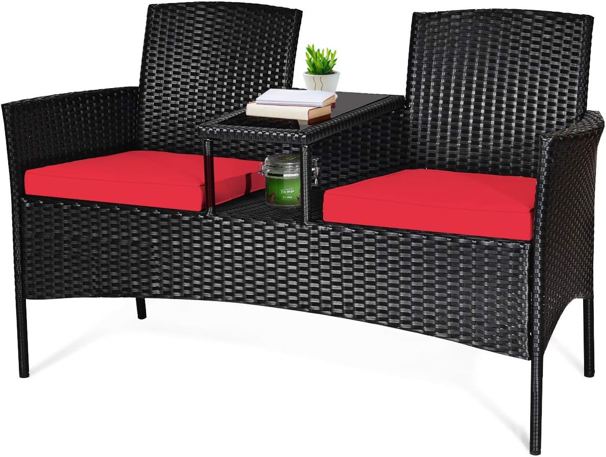 Set muebles ratán para patio con mesa vidrio templado