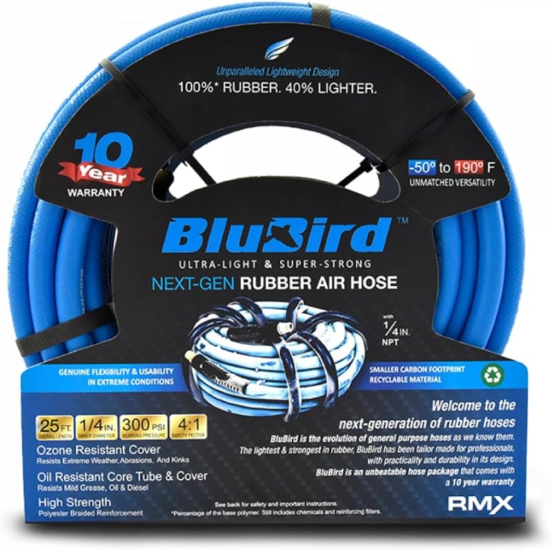 Manguera aire goma 1/4pulg x25ft 300PSI resistente ozono