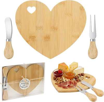 Juego regalo bebé tabla corazón bambú con cuchillo y tenedor