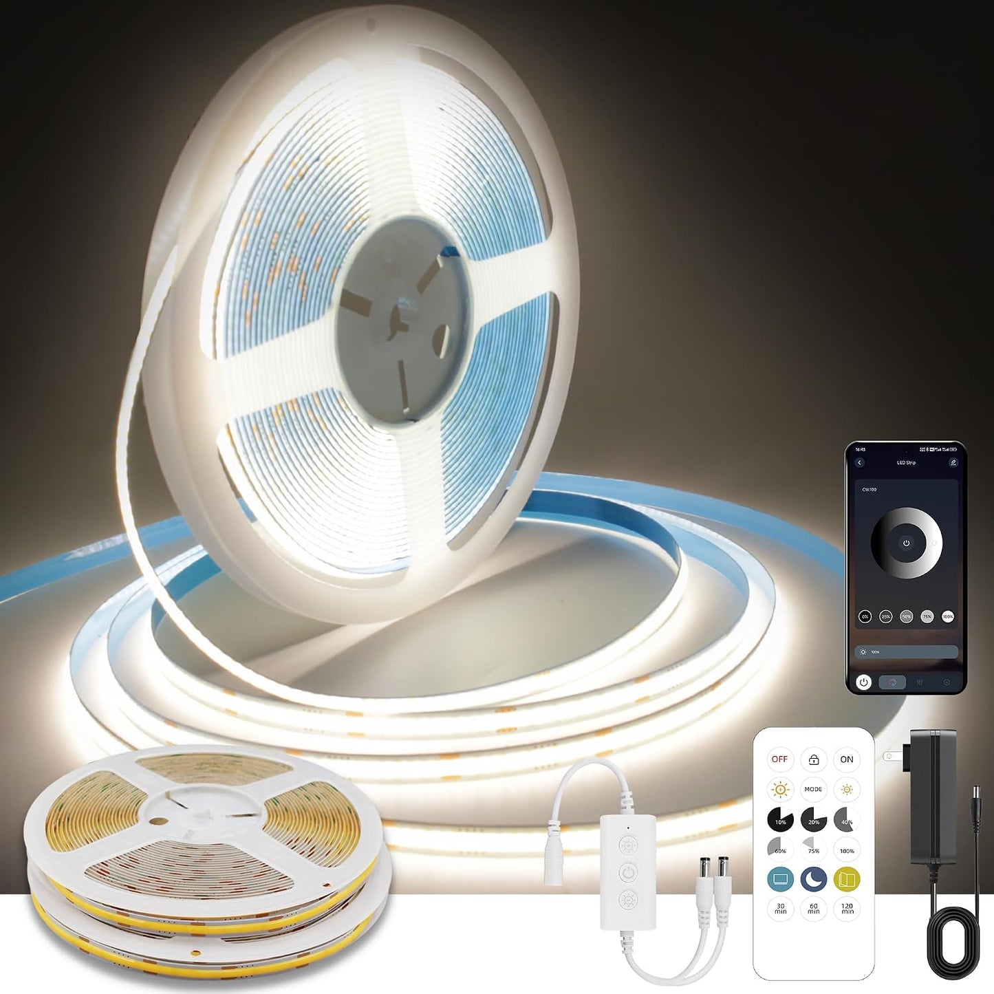Tira LED 50ft 4000K control remoto dormitorio