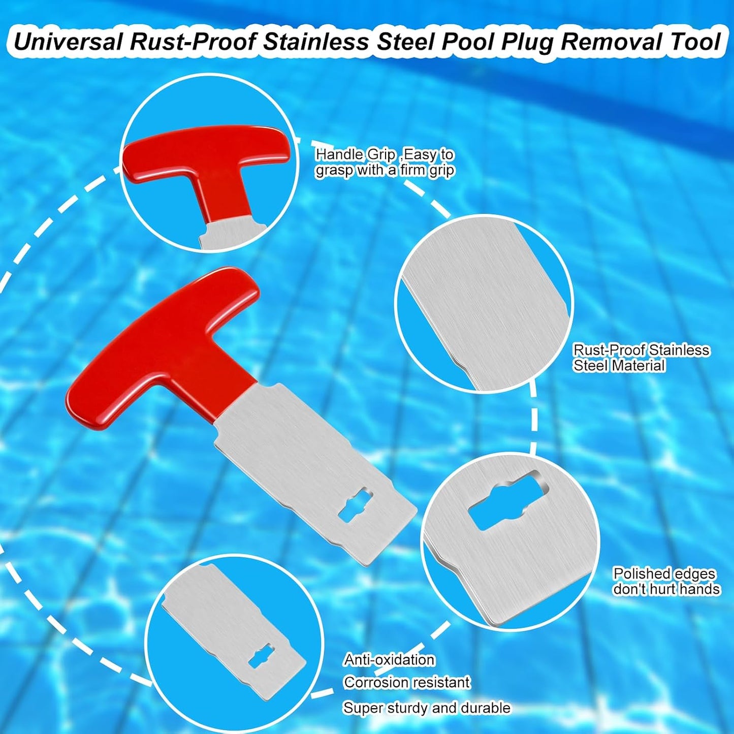 Herramienta extracción tapones piscina y spa con mango