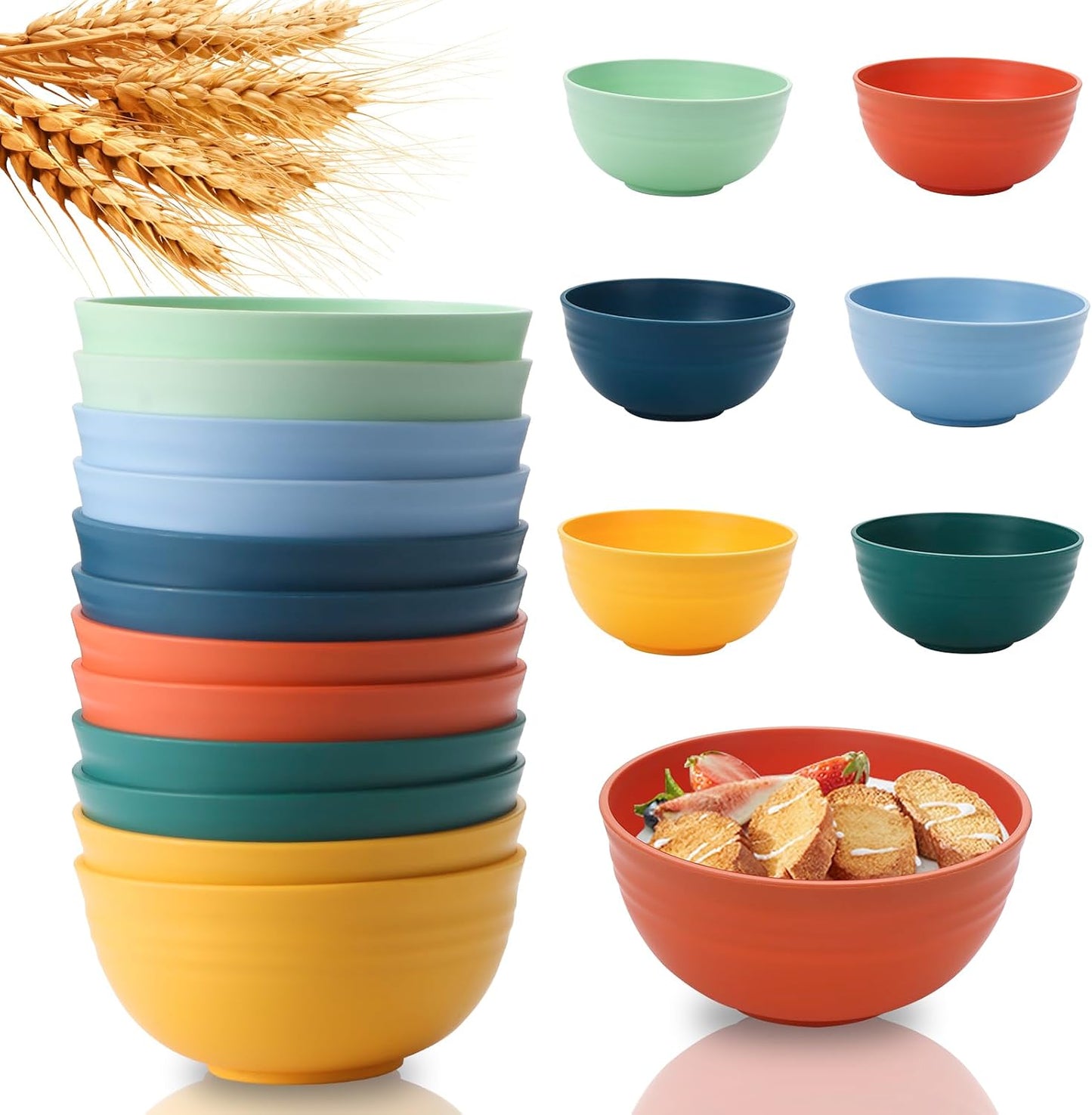 Set 12 Cuencos Paja Trigo 26oz Reutilizables Microondas