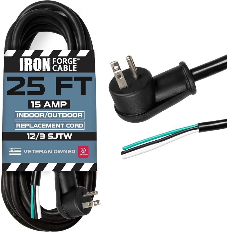 Cable alimentación 12/3 SJTW 25 ft 15amp negro