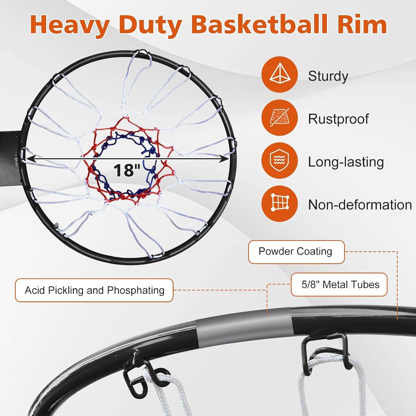 Llanta baloncesto 18pulg acero doble resorte con red