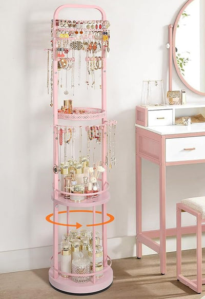 Organiz. joyas suelo soporte aretes collares giratorio