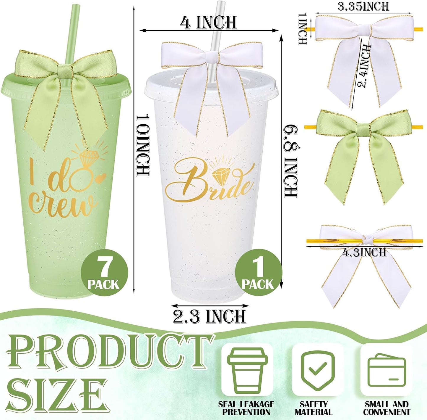 8 Vasos Plástico con Tapa Popote Lazo Giratorio 24oz I Do