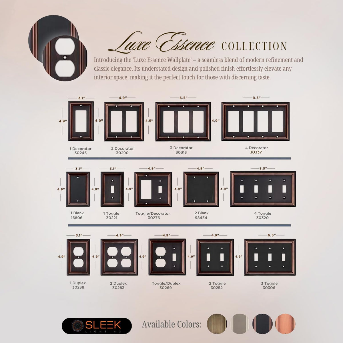 Juego 4 tapas interruptores bronce decorativo estilo dúplex