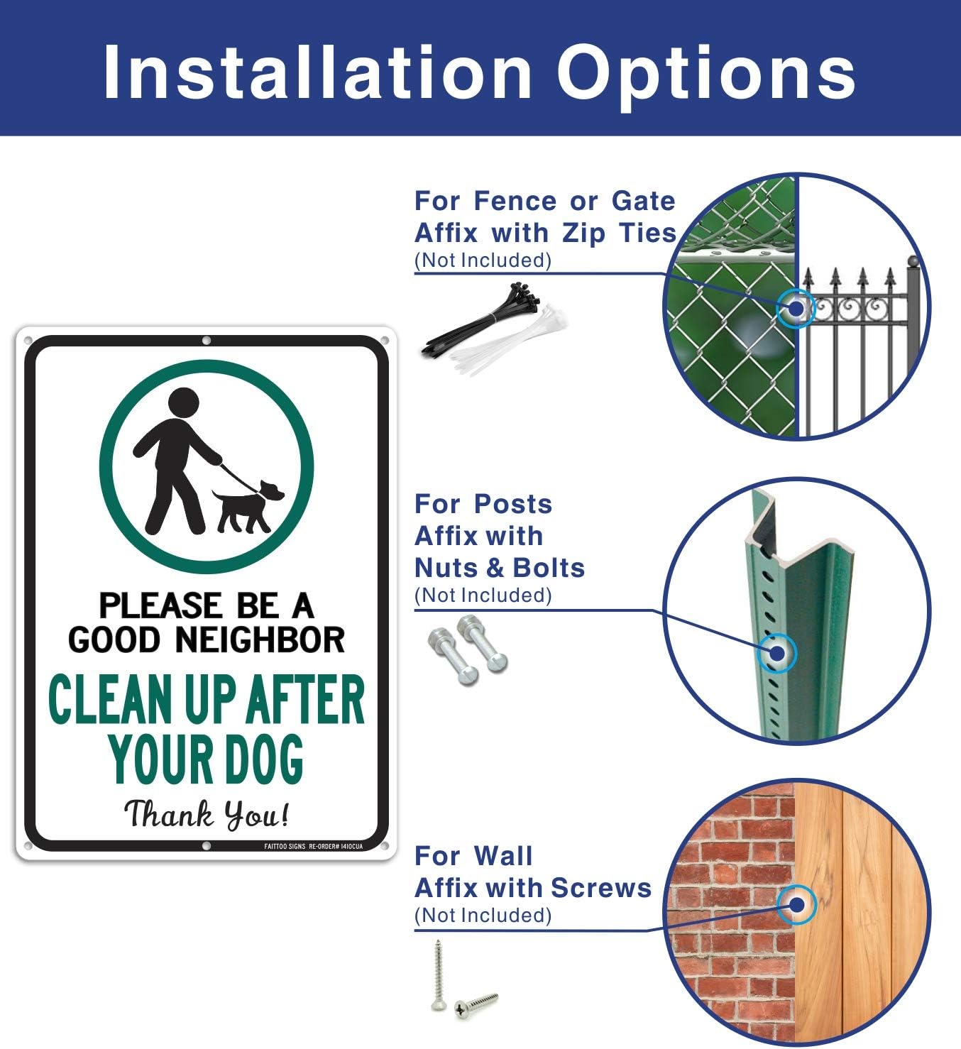 Letreros aluminio 14x10" Clean Up After Your Dog