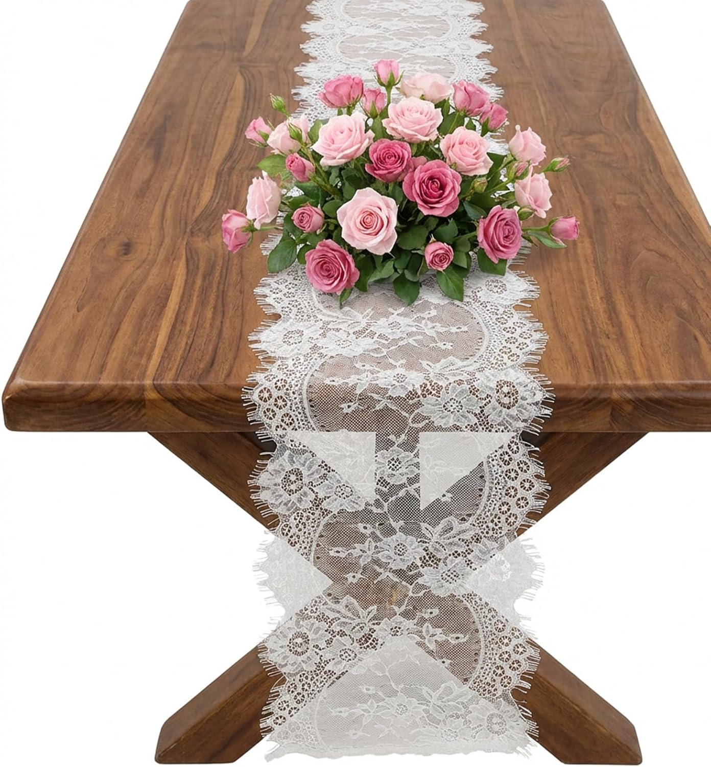 Table runner de encaje blanco 14x120 pulgadas para bodas y fiestas