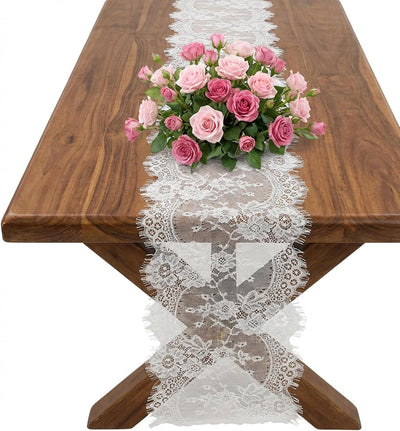 Table runner de encaje blanco 14x120 pulgadas para bodas y fiestas