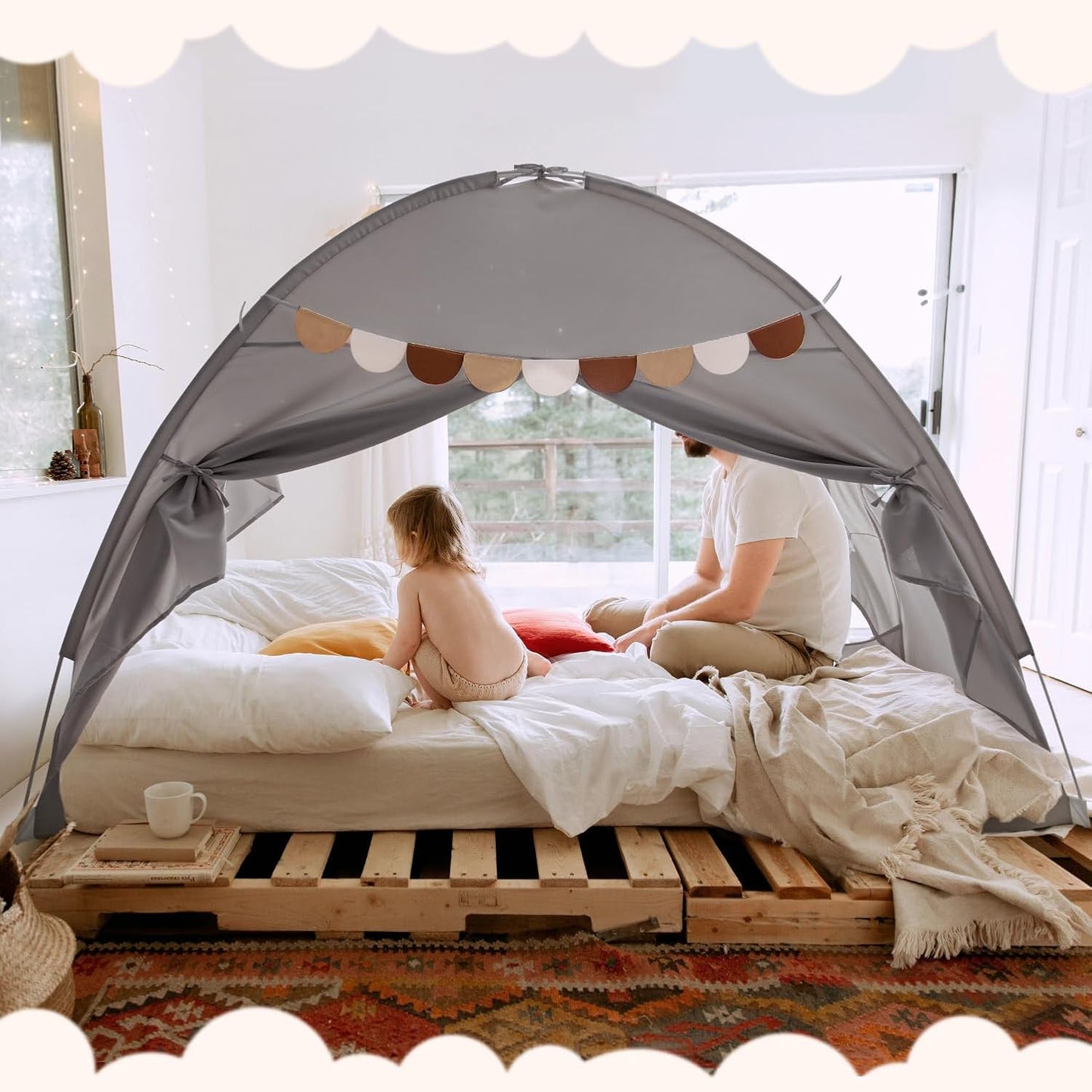 Tienda cama con dosel para niño interior con cortinas
