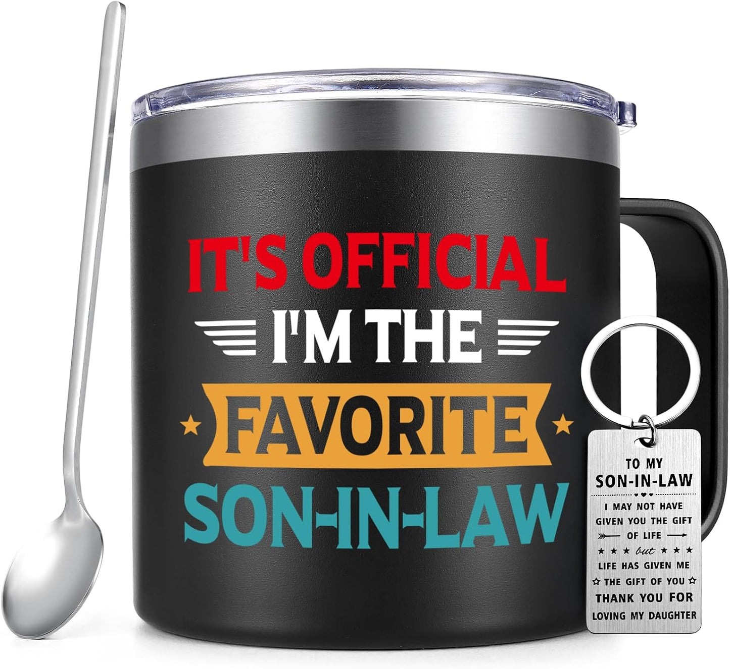 Taza café acero inox llavero texto inglés hijo favorito
