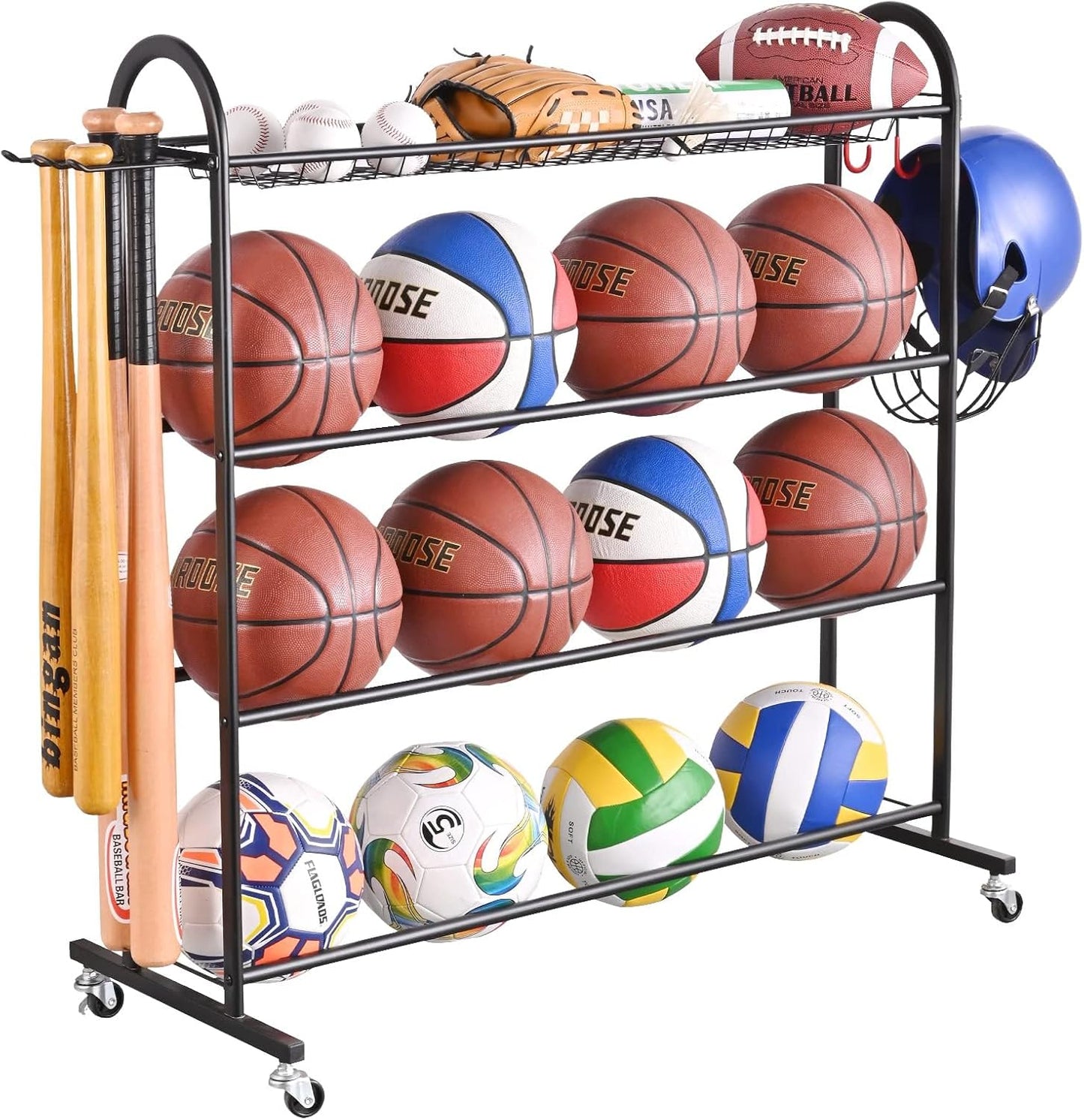 Estante baloncesto con soporte bate y ganchos deportivos