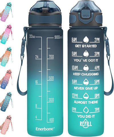 Botella agua 32oz con popote correa motivacional sin BPA
