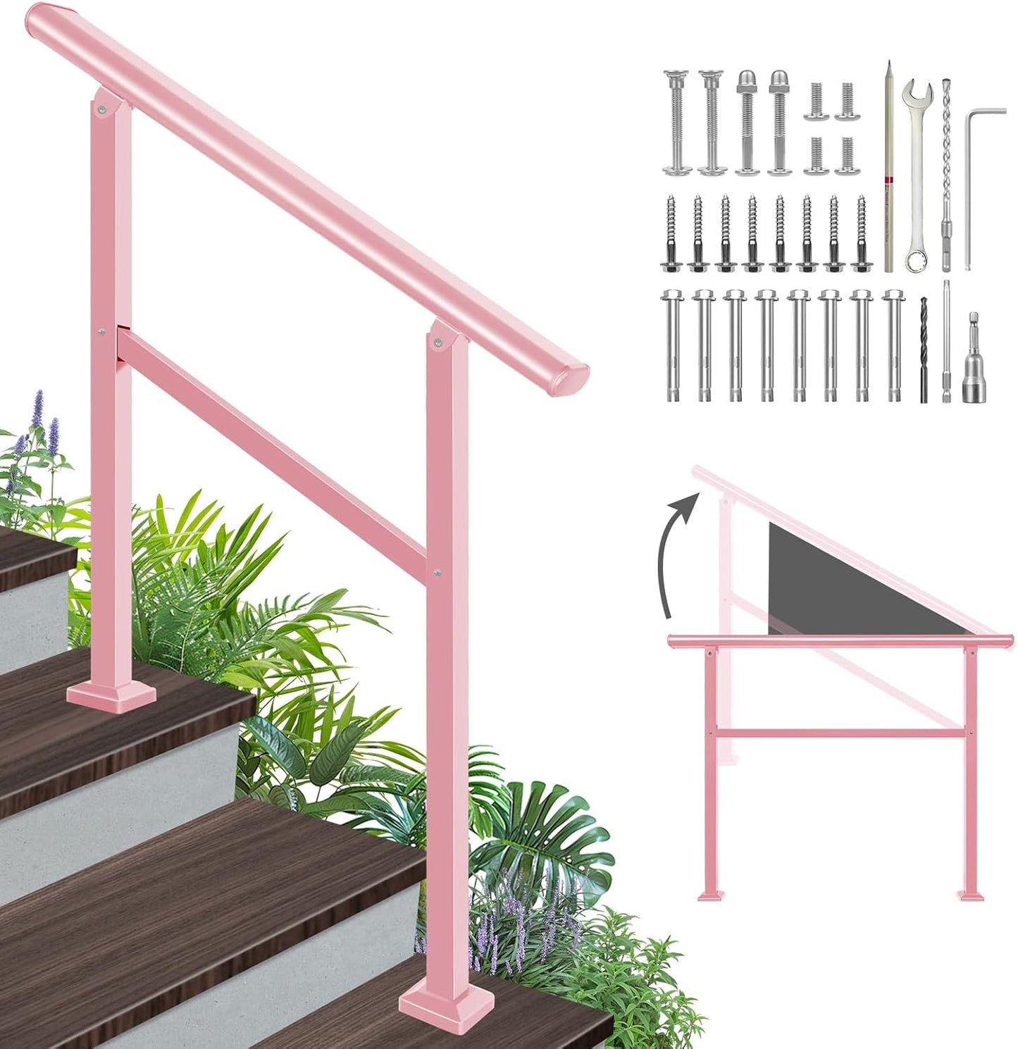 Barandilla escalera metal rosa ajustable 1-3 escalones