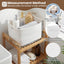 Cesta tejida para estante 15x10x9" asas color blanco