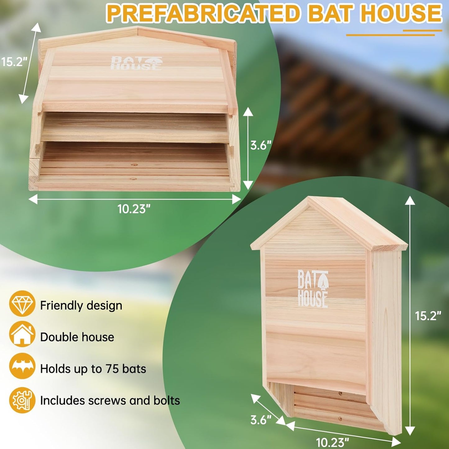 Casas murciélago exterior de 15pulg madera cedro 2 cámaras