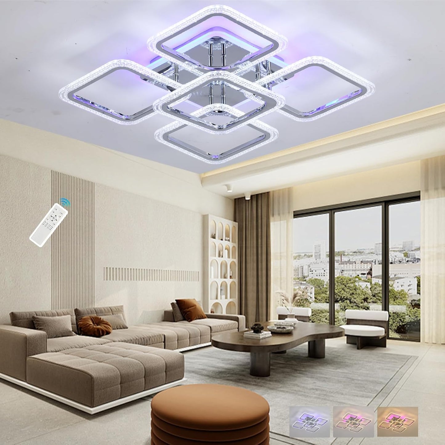 Lámpara LED empotrada 80W control remoto 5 brillos