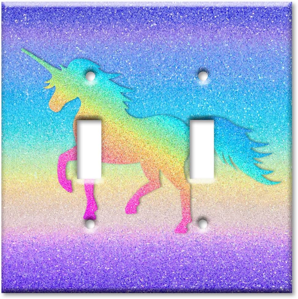 Placa decorativa interruptor unicornio purpurina arcoíris metal