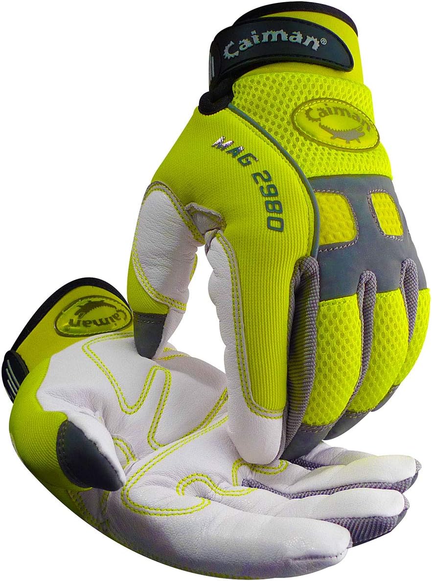 Guantes cuero cabra visibilidad alta palmas acolchadas amarillo blanco S