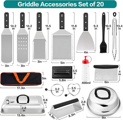 Juego 20 accesorios parrilla con espátula y kit hamburguesa