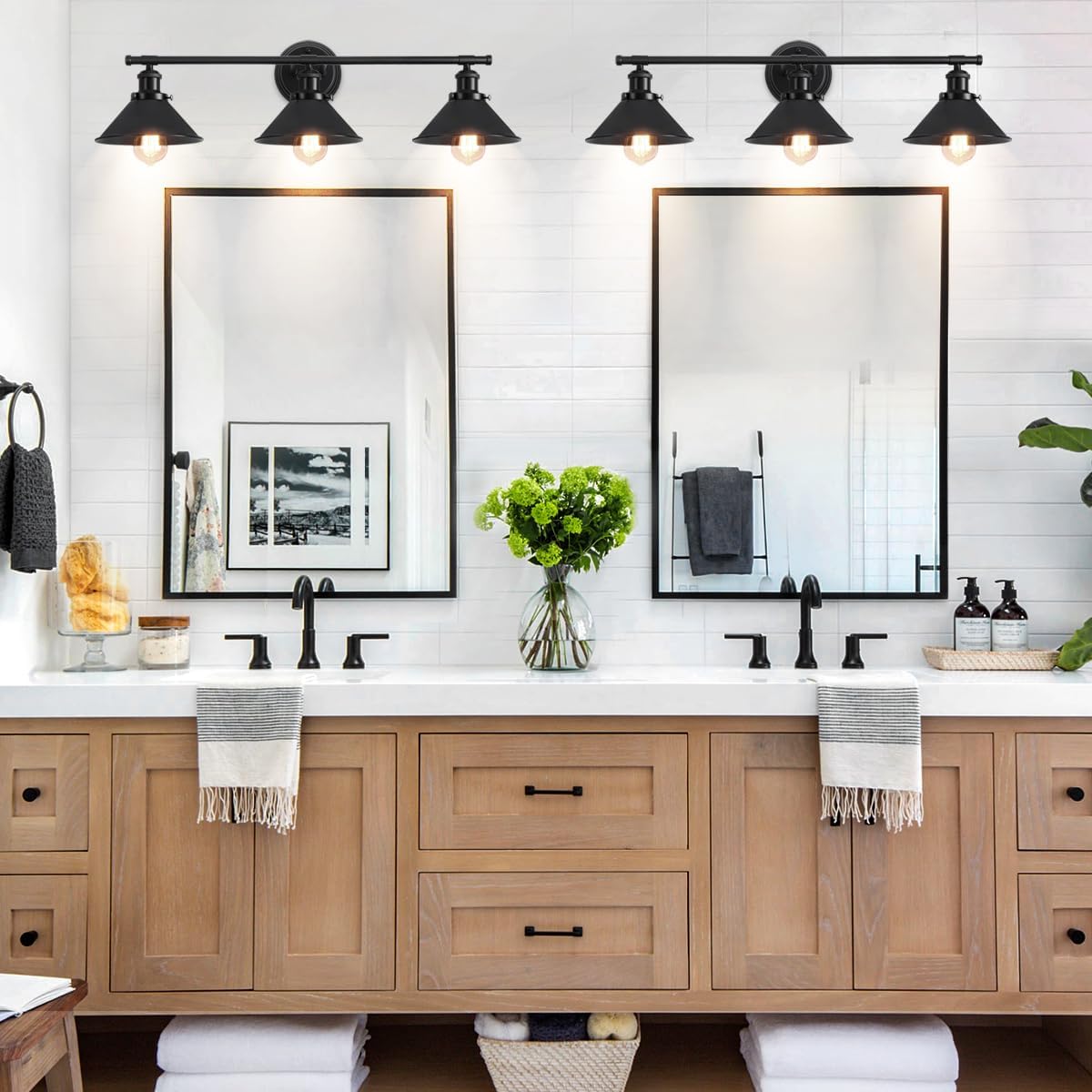 3 Lámparas baño sobre espejo metal negro 31.49pulg