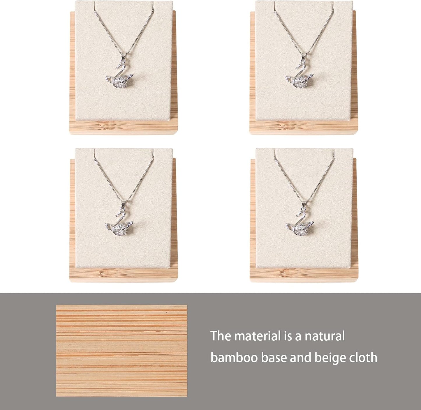 Soporte colgante bambú 4 pzas para collares terciopelo beige