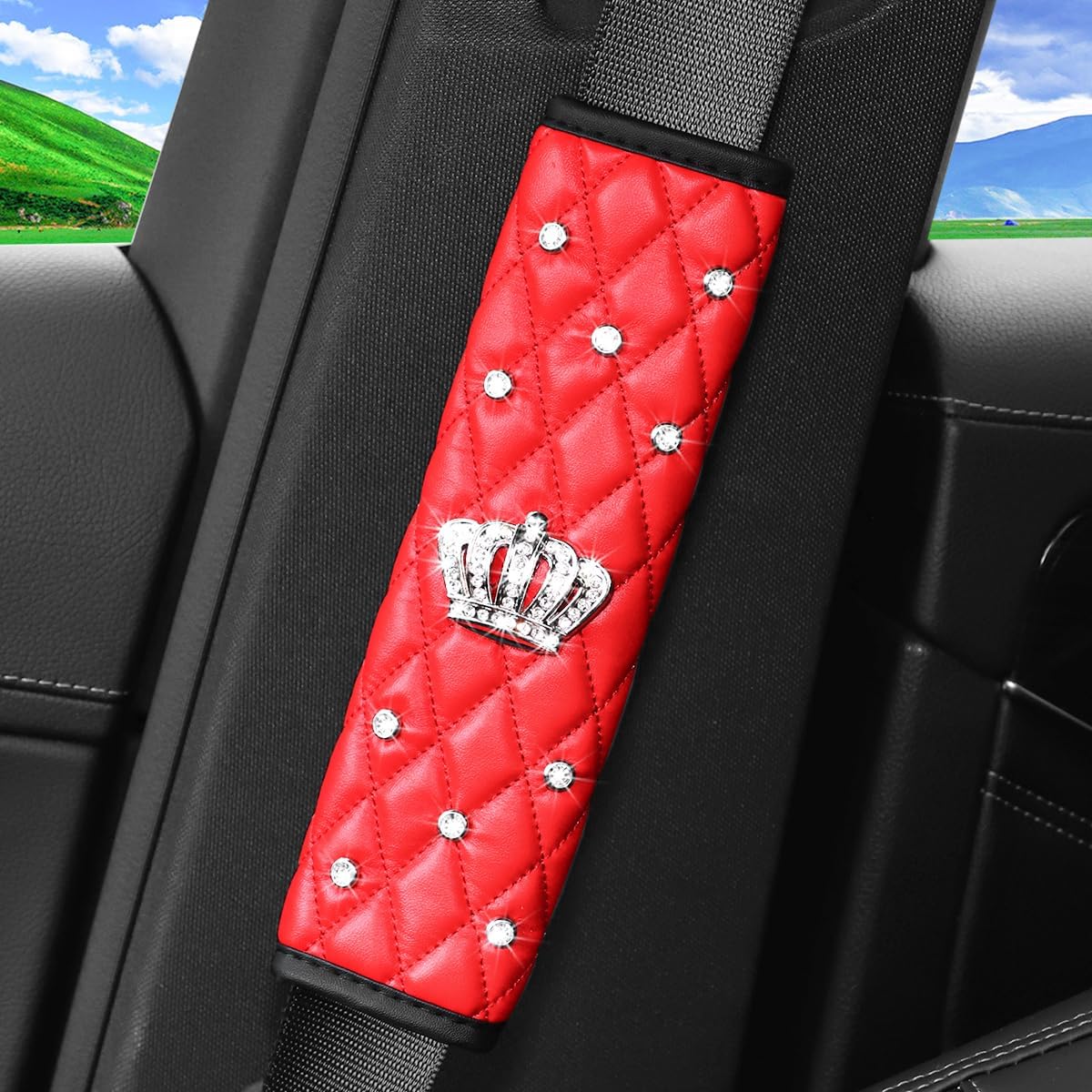 Funda cinturón seguridad 2 almohadillas cojín ajuste universal rojo