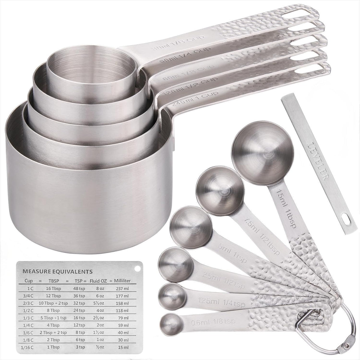 Set 14 Tazas y Cucharas Acero Inox 18/8 para Hornear