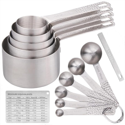 Set 14 Tazas y Cucharas Medidoras Acero Inox 18/8 para Hornear