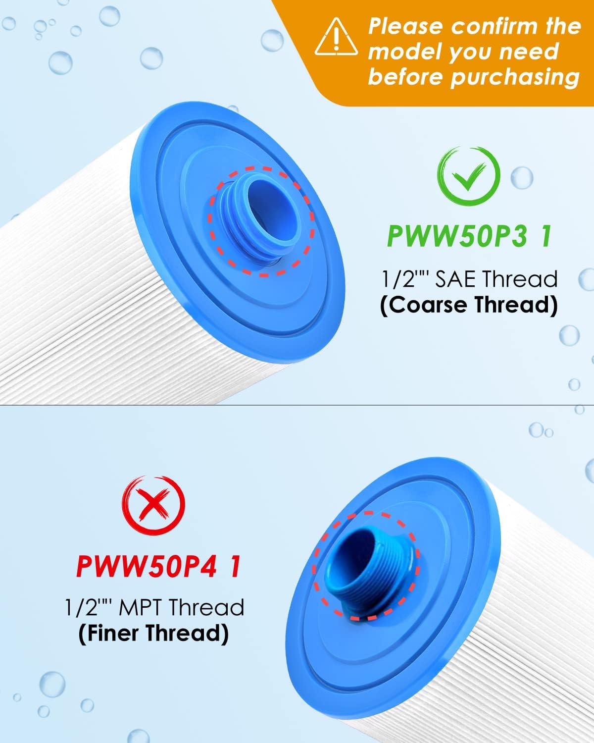 Filtro rosca SAE 1 1/2 pulg comp Pleatco Unicel Filbur 2 Pzas