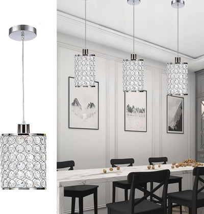 3 Lámparas Colgantes Cristal Iluminación Isla Cocina Cromada