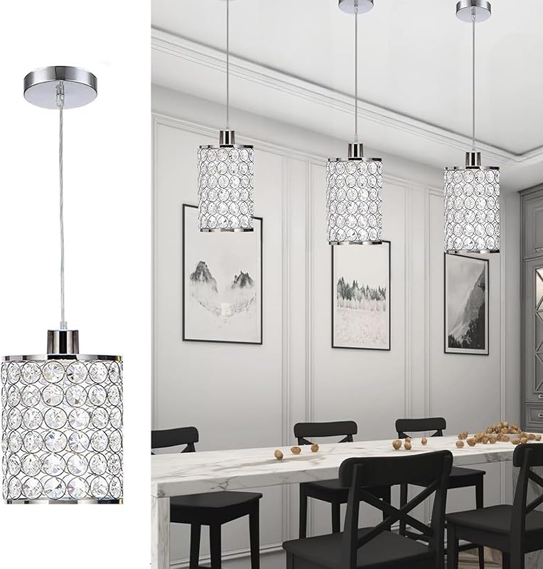 3 Lámparas Colgantes Cristal Iluminación Isla Cocina Cromada