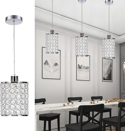 3 Lámparas Colgantes Cristal Iluminación Isla Cocina Cromada