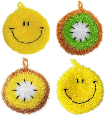4 Pzas Fregadores Platos Cara Sonriente Acrílico Alta Calidad