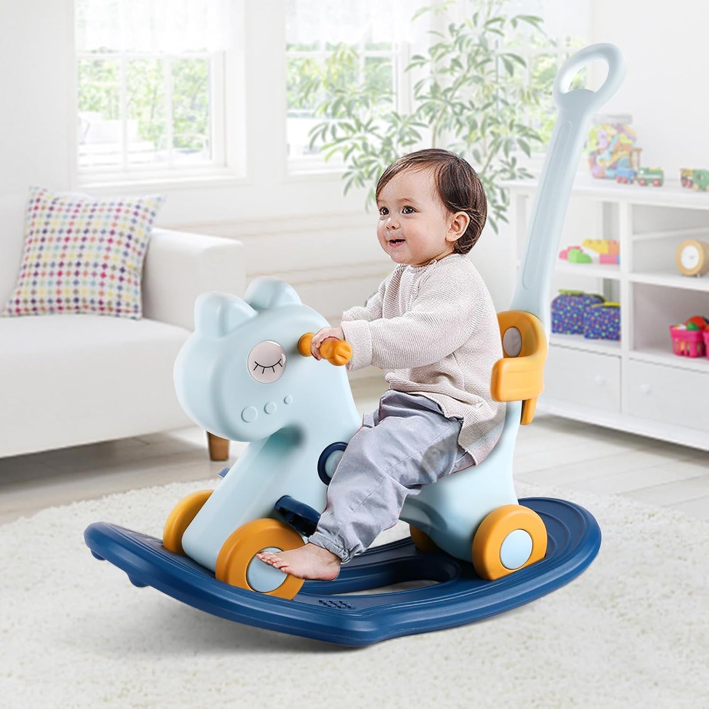 Caballo mecedor 4en1 para niños 1-3 años con tabla