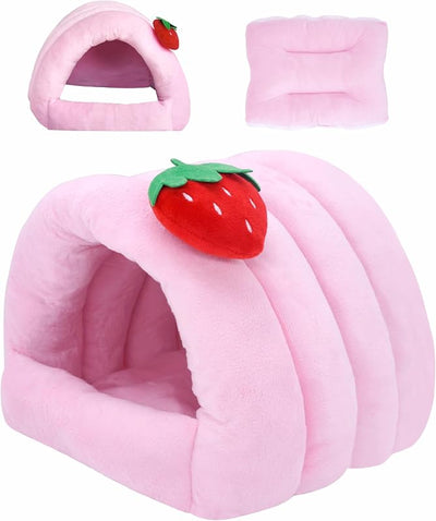 Escondite 3en1 para conejos y hurones forro polar lavable rosa