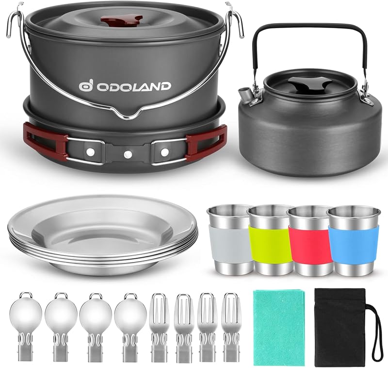 Set 22 Utensilios Cocina Acampar Olla Colgante 4 Tazas