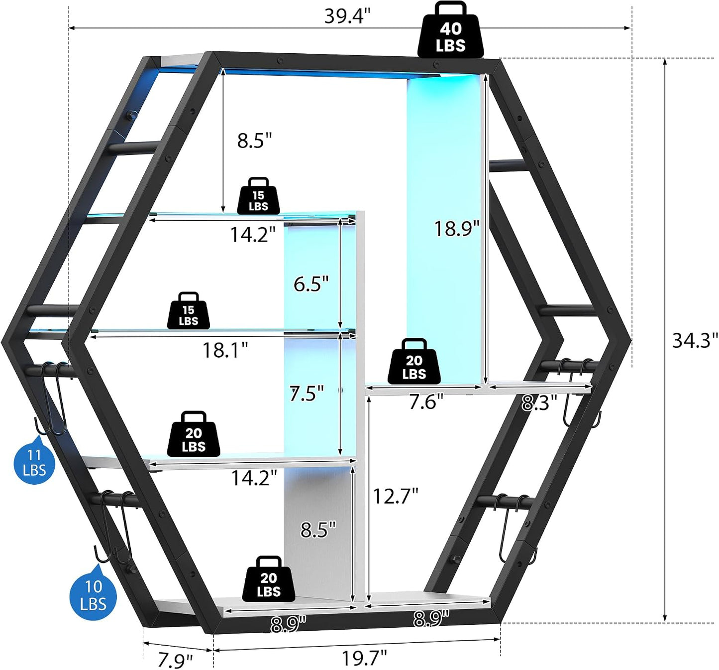 Estantes flotantes set 39" con luces LED 5 niveles